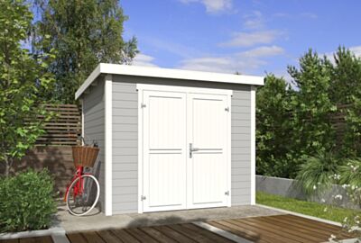 8711615182778-1060180-Tuinhuis-Blokhut-Mila 250x200 Platinum Grey-Wit