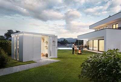 Biohort_Neo_2D_zilver metalen tuinhuis