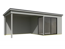 8711615183089-1060262-Tuinhuis-met Overkapping-Julia 295x295 + Aanbouw Platinum Grey