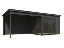 8711615183096-1060263-Blokhut-met Overkapping-Julia 295x295 + Aanbouw Carbon Grey